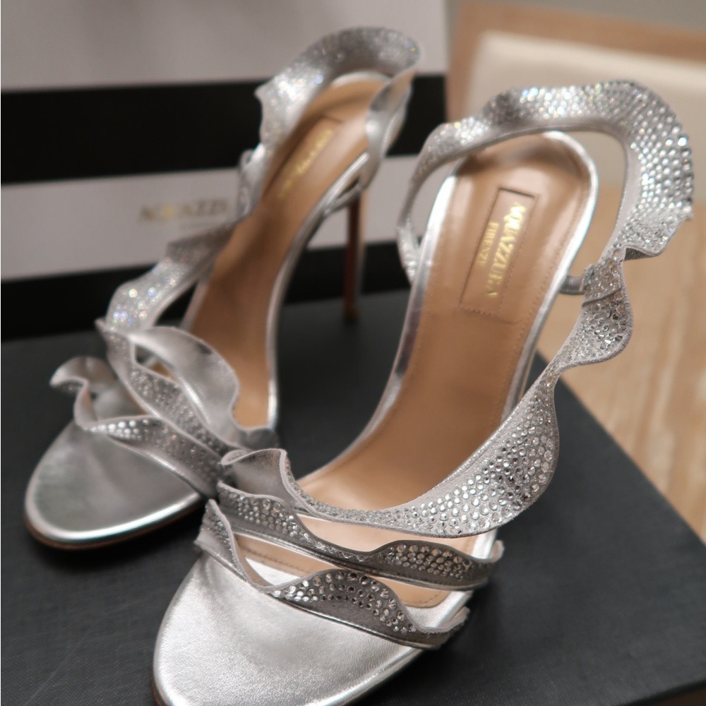 NWT Aquazzura Silver Embellished Heels